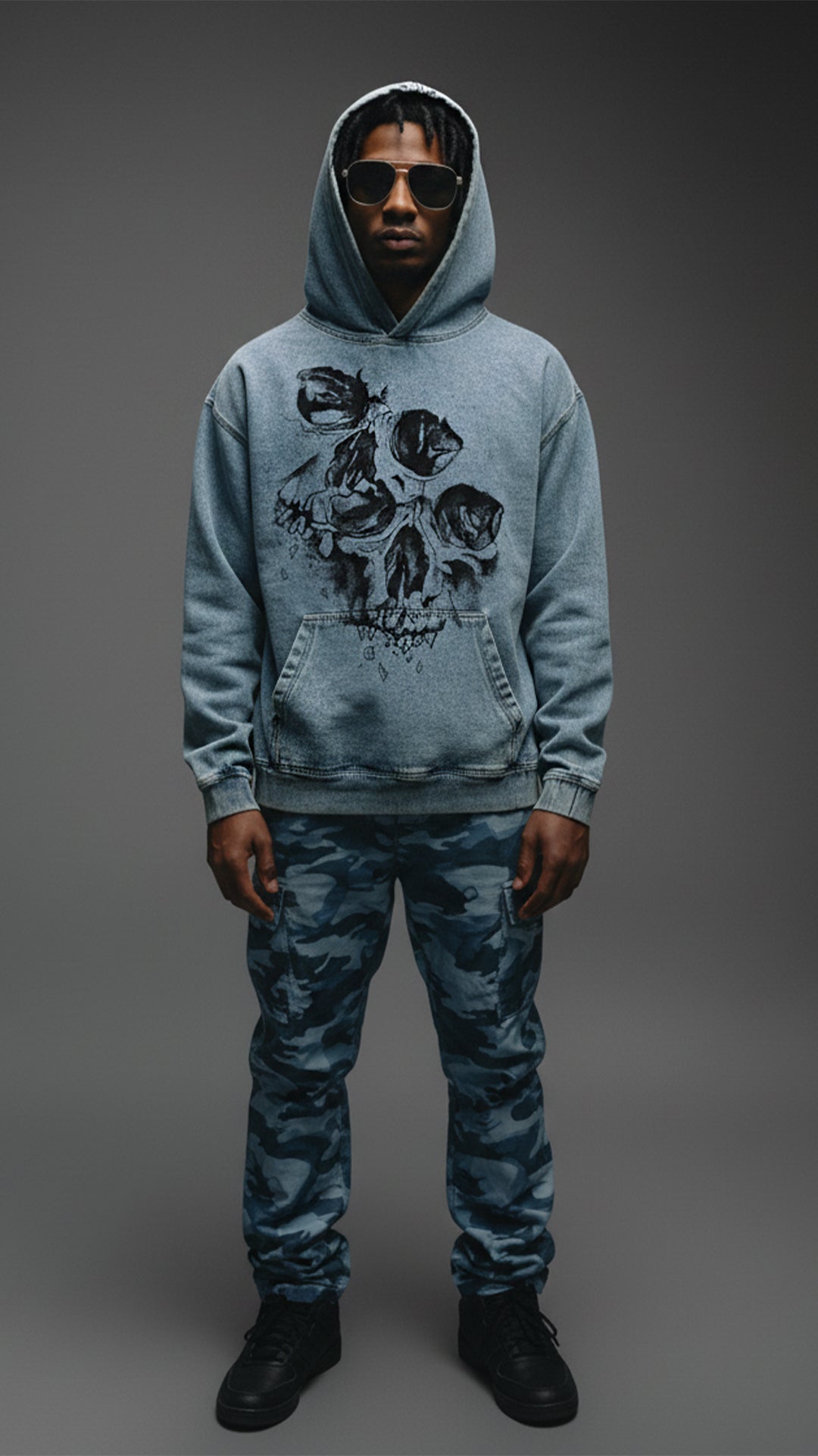 Hoodie Denim Oversized Skull Streetwear