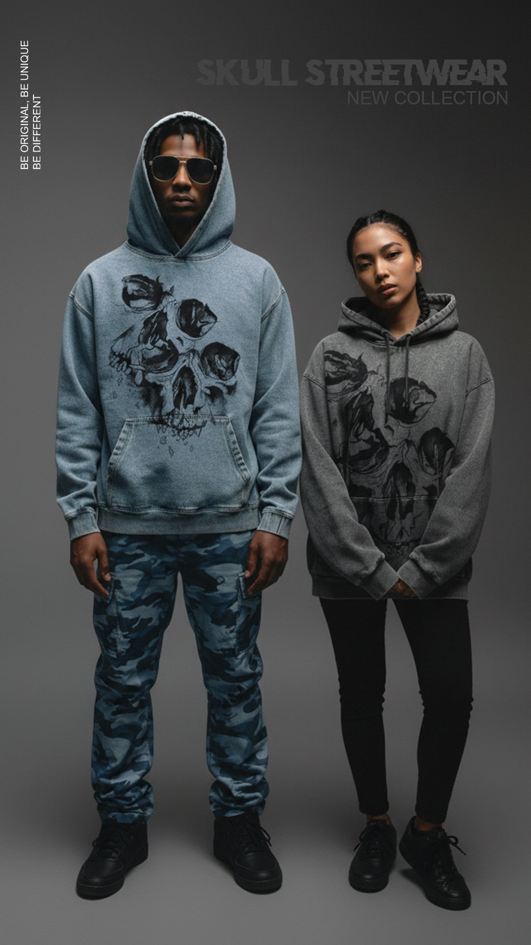 Hoodie Denim Oversized Skull Streetwear