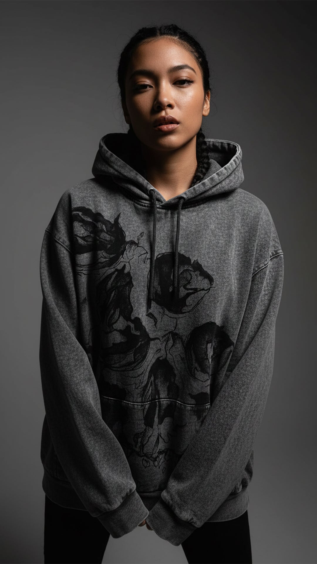 Hoodie Denim Oversized Skull Streetwear