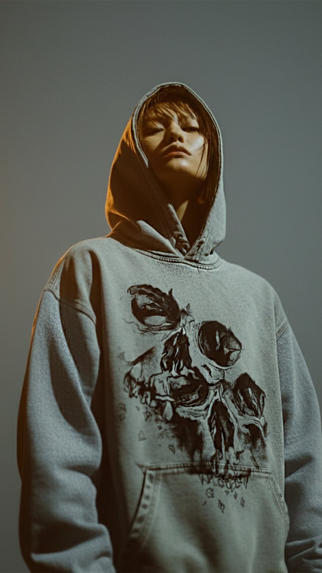 Hoodie Denim Oversized Skull Streetwear