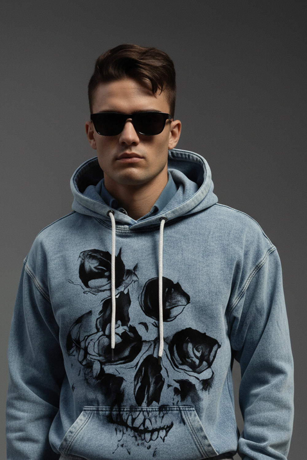 Hoodie Denim Oversized Skull Streetwear
